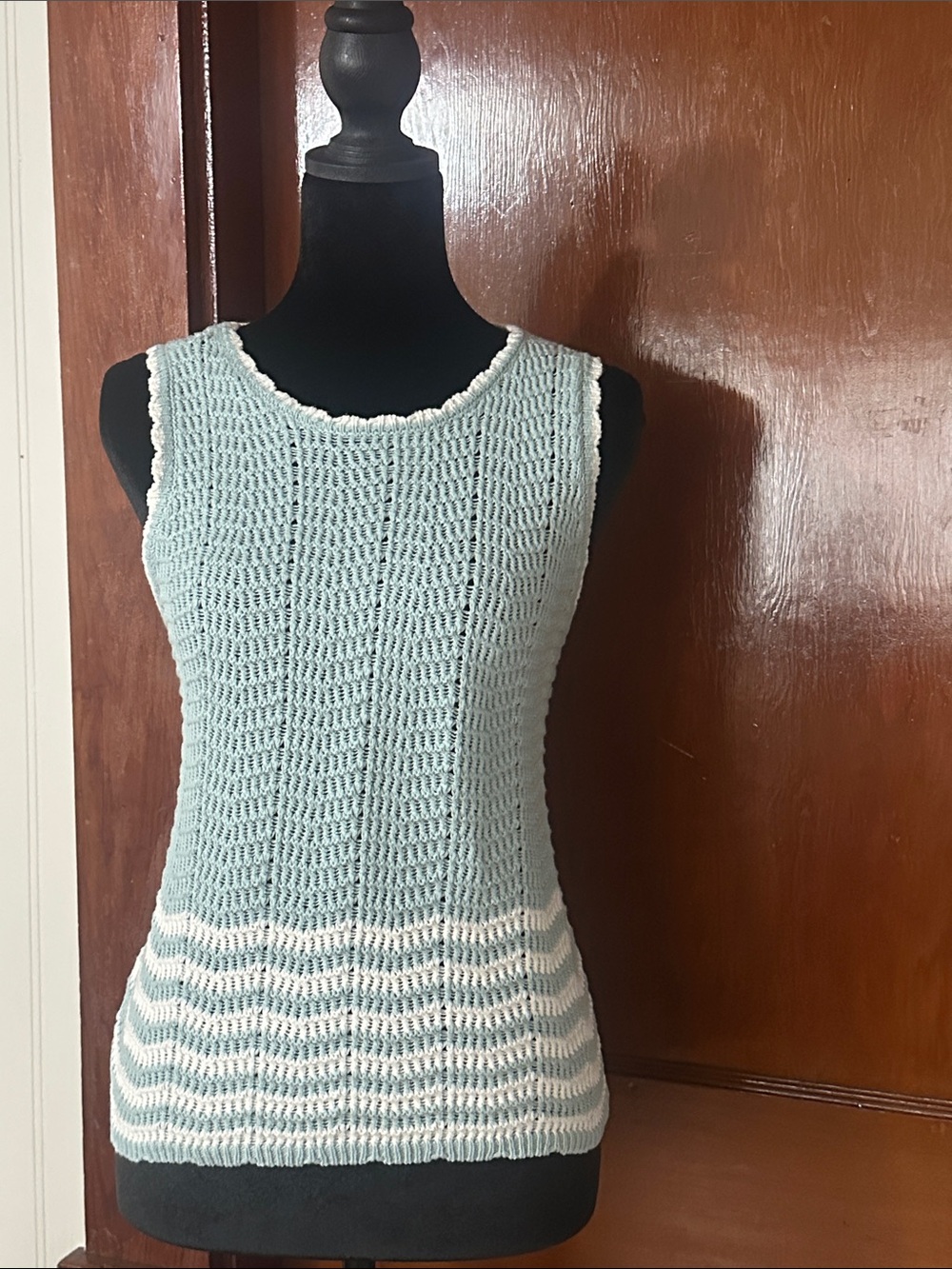 wonder nation Light Blue and White Crochet Tank